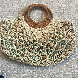 Woven Cream and Tan Handbag